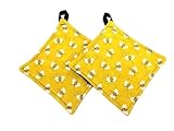 Honey Bee Potholder – Handmade Quilted Cotton Hot Pad with Hanging Loop | Reversible, Heat Resistant Kitchen Pot Holder | Bee Themed Farmhouse Decor Gift