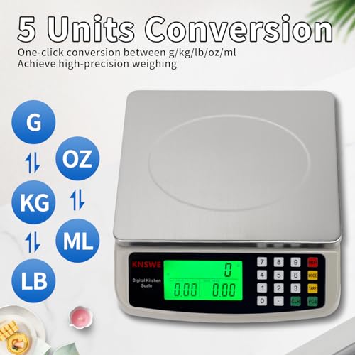 Miniatura 3 de Knswe Báscula Grande Peso De Cocina Digital 40kg Acero Inoxidable Balanza Electrónica Precision 1g Función Tara Recuento De Piezas Para Alimentos Hogar Repostería Pesaje De Bascula