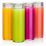 Glass Water Bottles - 4 Pack Wide Mouth Juice Bottles with Clear Lids for Juicing, Smoothies, Fruit Water, Teas, Beverage Storage - 16oz, Leakproof, Reusable, Borosilicate