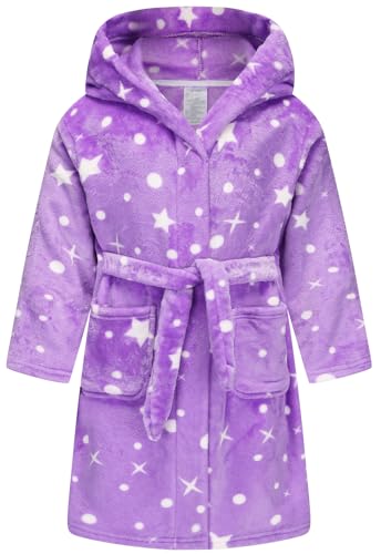Image of Girls Fleece Hooded Robes, Warm Printed Bath Robe for Kids Soft Fuzzy Bathrobe for Gifts