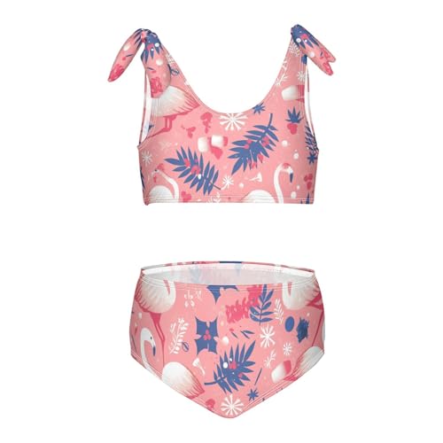 Flamingo Christmas Pink Girls Two Piece Kids Bikini Set Beach Swimsuit Swimming Suits Cute Shoulder Strap