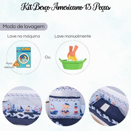 Kit Berço Padrão Americano Enxoval Completo 12 Peças Bebê Menina Menino (Marinheiro)