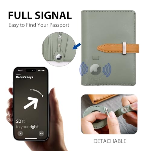Deziliao Passport wallets, Mulit-purpose RFID Blocking Passport Holder AirTag Wallet, Travel Wallet（Moss Green）2
