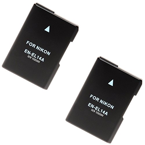 2-Pack Replacement EN-EL 14A Battery for Nikon D3100, D3200, D3300, D3400, D5100, D5200, D5300, D5500, D5600, Df Digital SLR - COOLPIX P7000, P7100, P7700, P7800 Digital Camera (New Version)