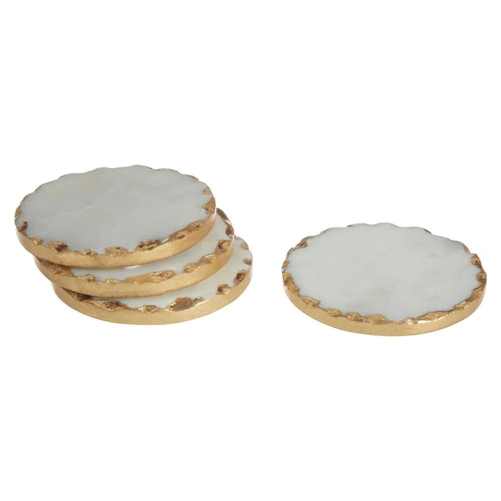 MBSC White Marble Tea/Coffee/Cocktail Round Coaster (with Rough Edges Covered with Gold foil) Set of 4 pcs for Drinks Hot & Cold, Table Decorative Cocktail Coaster (B09ZGSHGZG) Amazon Price History, Amazon Price Tracker