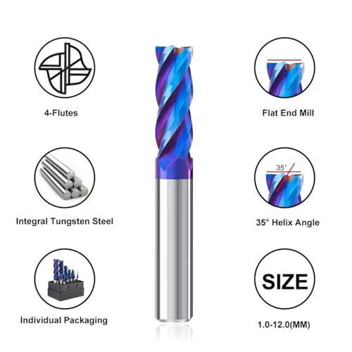 Image of Carbide Square EndMill HRC65 Double Edge 4 Flute TIAiN Coating Tungsten Steel Milling Cutter for Metal Steel HRC65 1.0-12.0mm Series 11pcs Set