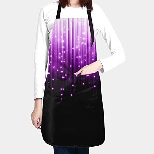 Echoserein Purple Star Glitter Apron Adjustable Bib Aprons With 2 Pockets For Men Women Chef Waterproof Decorative For Kitchen Cooking Bbq Grilling #TOP1