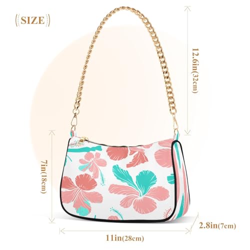 Shoulder Bag for Women Coral Teal Hibiscus Tote Handbag Crossbody Bag with Zipper Closure3