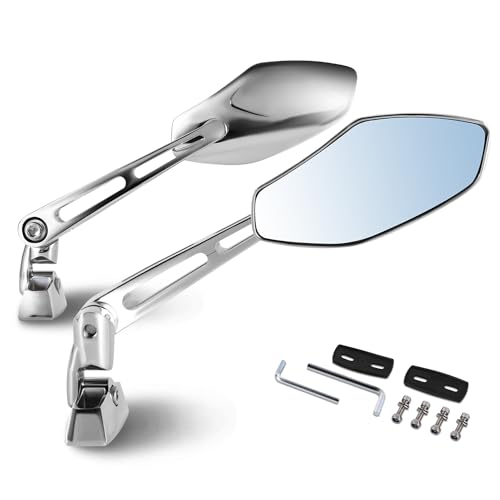 DNA MOTORING Front Pair of Motorcycle Side View Mirror, Chrome Compatible With BMW Honda Suzuki Yamaha Kawasaki Sport Bike, Irregular shape Style, MP-MR-M013-CH