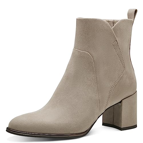 MARCO TOZZI Damen Stiefeletten mit Absatz Elegant Blockabsatz, Grau (Taupe), 37