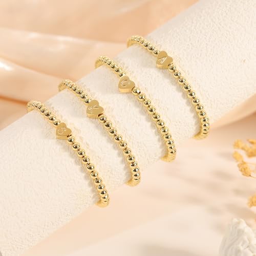 Heart Initial Bracelets for Women Girls - 14K Gold Plated Letter Initial Bracelet Beaded Heart Bracelets for Women Trendy Kids Teen Girl Gifts Trendy Stuff Gold Jewelry4