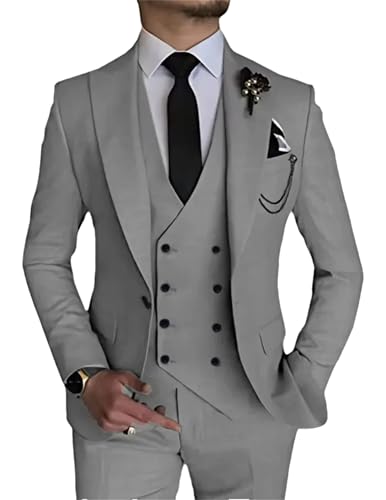 Costume 3 pièces gris homme coupe ajustée avec gilet et pantalon taille XS