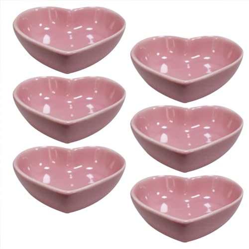 Albedel Pink 6 pcs Heart Shaped Porcelain Soy Sauce Dish Snack Bowl Ceramic Dip Dipping Bowls 1.65 oz for Dinner Baking BBQ and Cooking