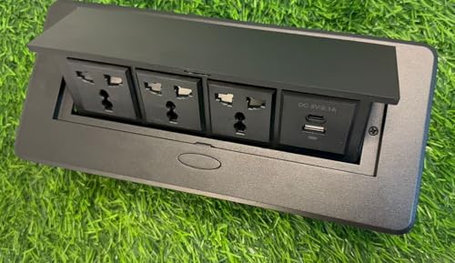 Image of Audiovan Tech Conference Table Connectivity Box,Interconnection Boxes,Cable Connection Box Office Table Socket with 3 Power Socket 2 USB 18 WATT A + C TYPE