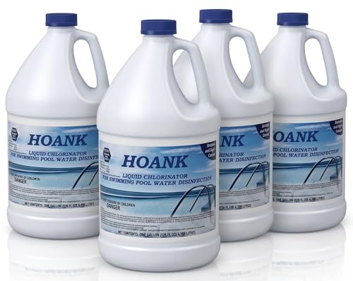 (4 Gallons) - Pool Shock Liquid Chlorine for Swimming Pools, 12.5% Sodium Hypochlorite, Treatment for Clear Water and Algae Control in Above Ground & Inground Swimming Pools - Ready-to-Use
