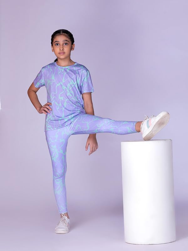 Image of Girl's Activewear Workout Set 2 Piece Athletic Sets Dry Fit Printed Tees And Leggings Yoga Running Dance 4-14Y
