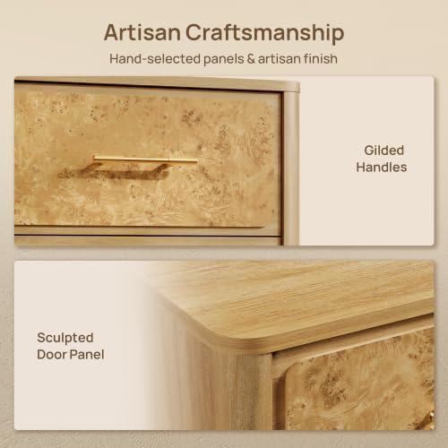 Image of SICOTAS 55 inch Extra Wide Dresser for Bedroom - Burl 6 Drawer Chest of Drawers
