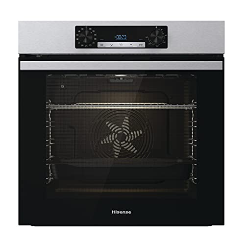 Hisense BI64211PX Four multifonction – Cavité XXL de 77L, Pyrolyse, 13 Fonctions, Fonction Pizza 300°C, AirFry, Affichage LED, Inox, Classe A+