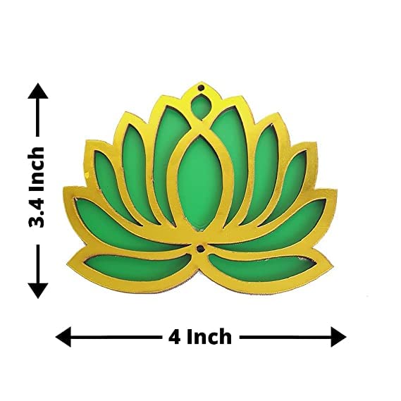 Image of Sanvatsar Home White Golden Lotus 4 Inch Set of 24 Wooden Cutout DIY Rangoli Kit | Decorations for Diwali, Dusshera Wedding Rangoli, Pooja, Decorations, Festival Gift (Ylo12Green12)