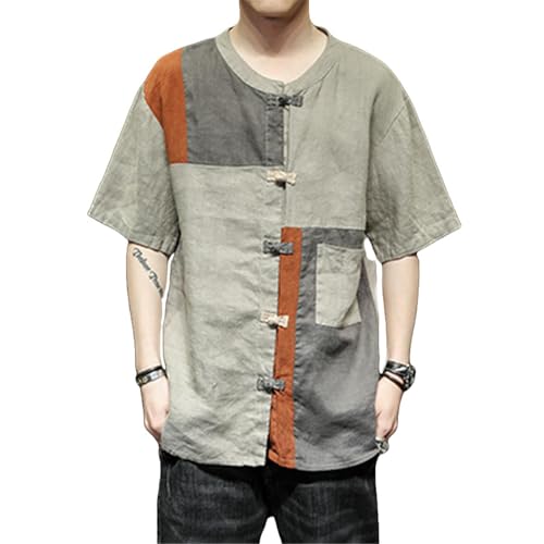 Chemise d'été homme style chinois à manches courtes pour look décontracté