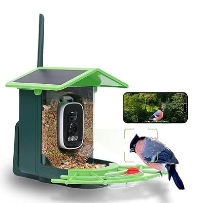 Bird Feeder with Camera, AI Birds Identification, Solar Powered, Live View, Instant Alerts, Capture Bird Videos, 2K HD Camera, Ideal Gift for Family and Enthusiasts (Green)