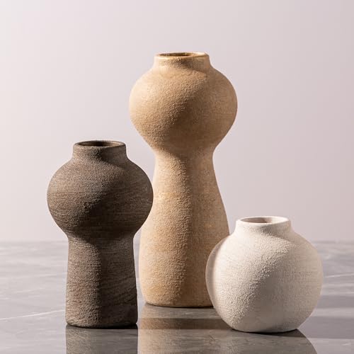 Ceramic Vase Home Table Decor – Flower Vase Set of 3 Living Room Kitchen Decorations Farmhouse Modern Rustic Vases Decorative Centerpiece for Shelf Bedroom Office Bathroom Dining Coffee Desk