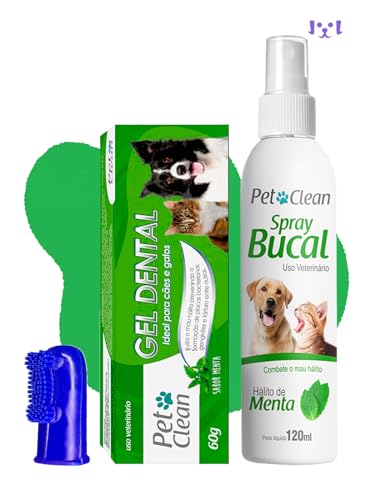 Kit Gel Dental Menta + Spray Bucal + Escova Dedeira Pet Clean
