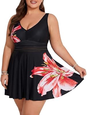 Hanna Nikole Women's Plus Size Bathing Suit One‑Piece Swim Dress with Tummy Control – Modest V‑Neck...