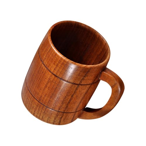 FUYTERY Tasse à bière en bois tasse à la main tasse en bois, 11 OZ naturel Vintage brun avec poignée tasse en bois, verre à bière en bois sculpté, hommes