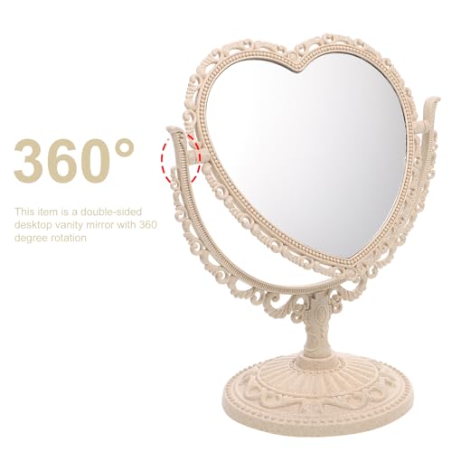 Espejo para maquillaje de mesa forma corazón beige miniatura 2