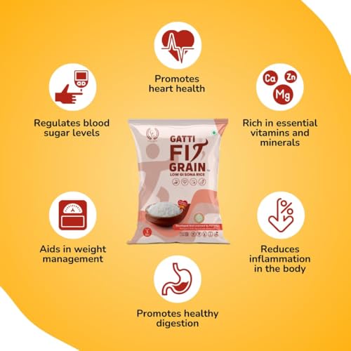 Image of Gatti Fit Grain: Low GI Sona Rice - 2 Kg | Diet & Diabetic Friendly White Rice | Ideal Choice for Weight Management | Certified Sugar Control Rice (Pack of 2 X 1KG)