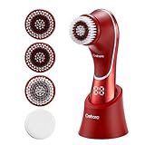 Facial Cleansing Brush, Electric Face Scrubber, Facial Cleansing Brush Rechargeable IPX-7 Waterproof Rotating Face Scrubber for Exfoliating, Massaging and Deep Cleansing with 4 Brush Heads