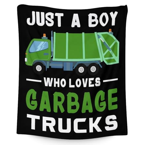 Mercuryelf Garbage Truck Blanket Gift - 50x60 Inches Funny Throw Blankets for Kids - Black Soft, Fuzzy & Warm Throws for Living Room, Sofa