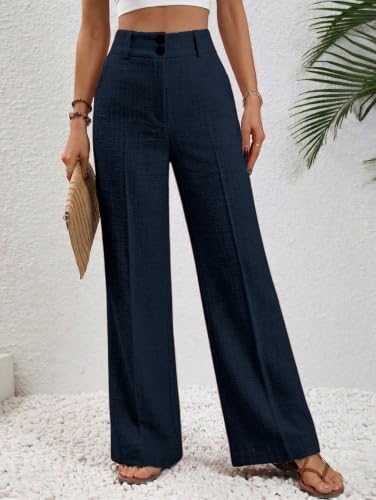 Image of TOPLOT High Waist Korean Trousers for Woman | Premium Wide Leg Palazzo Pant | Full Length with Dual Button & Elastic Band | Comfortable Office Wear & Business Casual Trouser (5272)