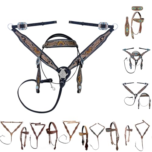 Ensemble tête et collier de poitrine Western Majestic Ally, l'héritage du cuir fait main