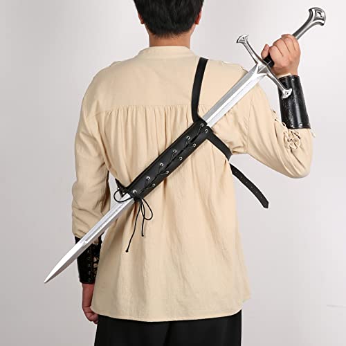 Hzman Medieval Renaissance Leather Sword Frog Sword Larp Costume Accessory Shoulder Strap Frog Sword Back Belt（Longsword Not Included） Black #TOP2