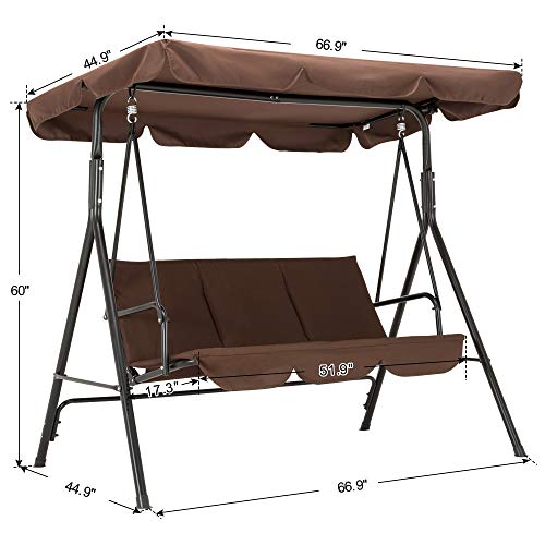 image for Mcombo 3-Person Outdoor Patio Swing Chair, Convertible Canopy Hanging 