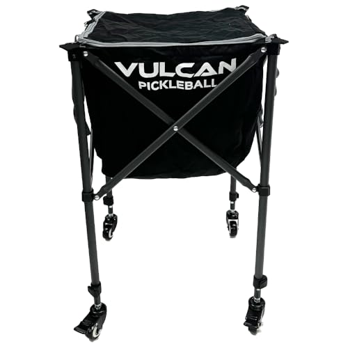 Vulcan Roller Cart | Pickleball & Tennis Adjustable Ball Hopper | Holds 150+ Balls