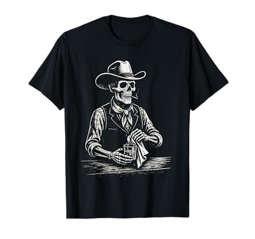 Vintage Squelette Cowboy fumant Barman Western Gothique T-Shirt
