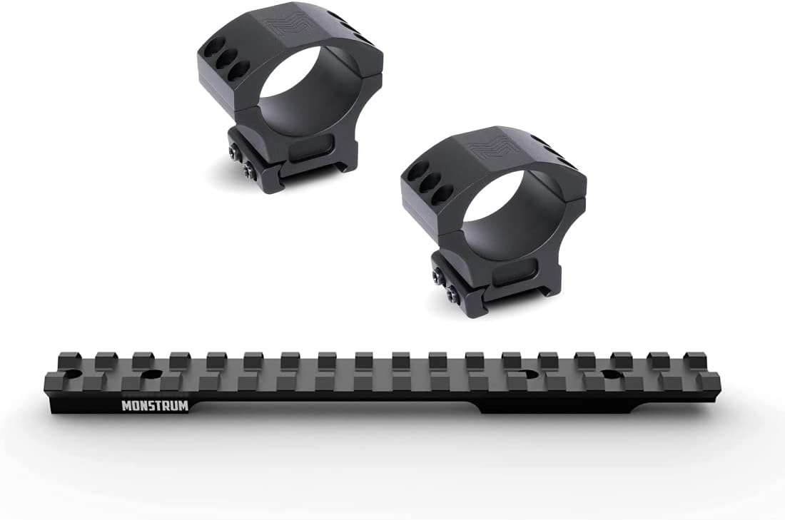 Monstrum Picatinny Rail Mount for AccuTrigger Savage 10/11/12/14/16 | 0 MOA | Short Action | Precision Picatinny Scope Rings | 30 mm Diameter/High Profile | Bundle