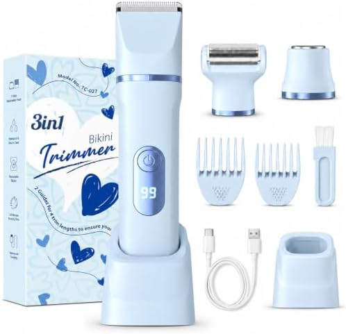 Rasierer Damen, 3-in-1 Intimrasierer für Frauen, für Körper & Intimbereich mit LED-Anzeige, Damenrasierer elektrisch IPX7, Wiederaufladbar mit USB-Ladestation, Trimmer Damen nass &