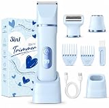Rasierer Damen, 3-in-1 Intimrasierer für Frauen, für Körper & Intimbereich mit LED-Anzeige, Damenrasierer elektrisch IPX7, Wiederaufladbar mit USB-Ladestation, Trimmer Damen nass & trocken, Blau