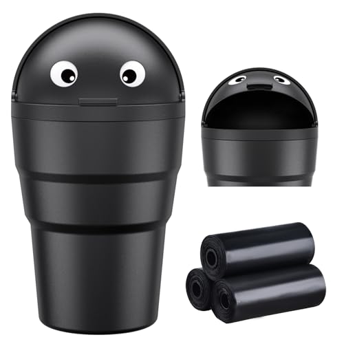 Image of Mini Car Trash Can Cupholder with Lid for Women Cute Looking, 520ML Small Car Garbage Can for Cup Holder Side Door Storage Solid Liquid Waste Without Leakage