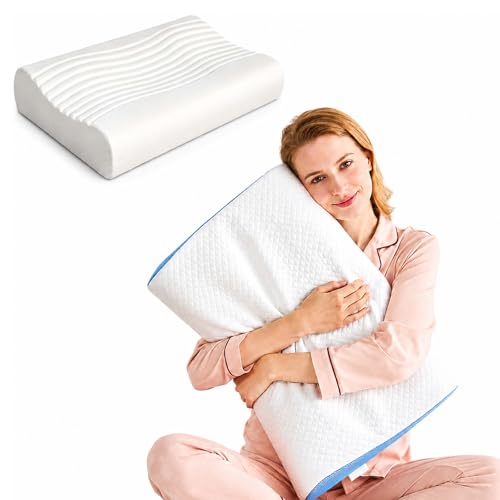 Seedollia Lavender Contoured Memory Foam Pillow, White Blue, 4.7"