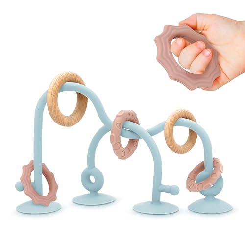 Image of Ascnduup Baby Suction High Chair Toys - Enhanced 24hr Hold Suction Cup Sensory Bath Toys for Babies 6-12 Months, Toddlers, Infant, Interactive Silicone Montessori Teether Toy