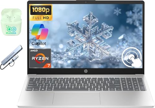 Image of HP Laptop, 15.6 inch FHD Touchscreen Business Laptop Computer, 8-core AMD Ryzen 7 Processor, Windows 11 Pro, 16GB RAM 1.5TB Storage (1TB SSD+512GB Docking Set), PLUSERA Earphones, Natural Silver