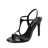 Reitoye Women's T-Strap Stiletto Heel Sandals Open Toe High Heels US 9