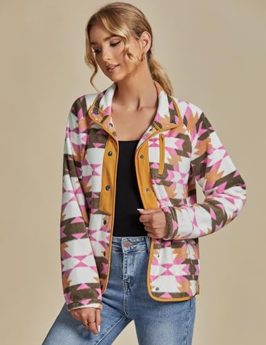 luvamia Fleece Jacket Women Winter Western Aztec Print Fall Button Down Shacket Lightweight Coat with Pockets2