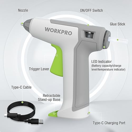 WORKPRO Cordless Glue Gun 3.6V with 20pcs Glue Sticks (7x100mm), Fast Preheating Hot Glue Gun with 2500mAh Lithium-ion Battery, Crafting with Indicator Light, White - Image 5