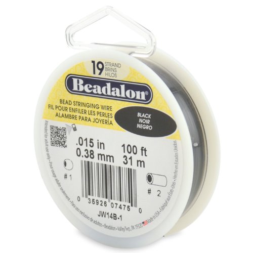 Beadalon Bead Stringing Wire - .015 in / .38 mm, Black, 100ft / 31m
